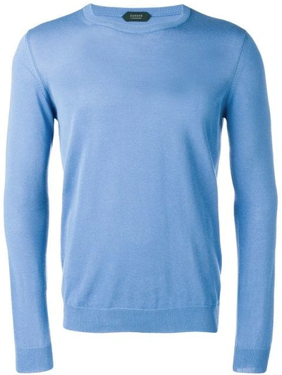 Shop Zanone Crewneck Knitted Jumper In Blue