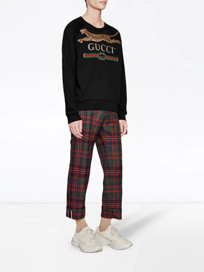 Shop Gucci Logo Sweatshirt With Leopard In Black