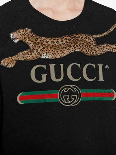 Shop Gucci Logo Sweatshirt With Leopard In Black