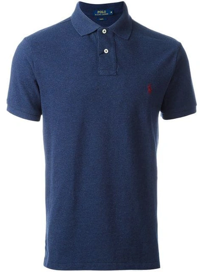 Shop Polo Ralph Lauren Embroidered Logo Polo Shirt In Blue