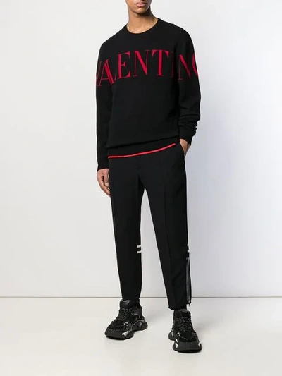 Shop Valentino Jacquard Logo Sweater In Black
