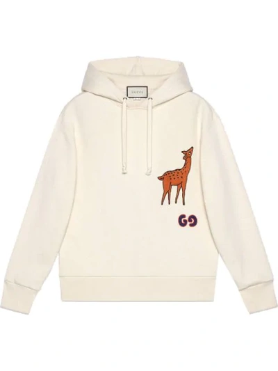 Shop Gucci Patch Detail Hoodie In White