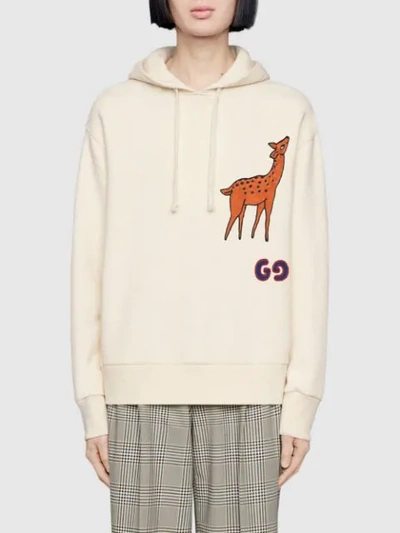 Shop Gucci Patch Detail Hoodie In White