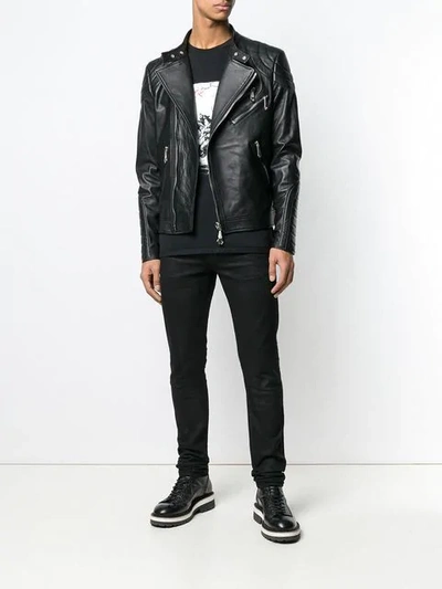 Shop Philipp Plein Leather Biker Jacket In Black