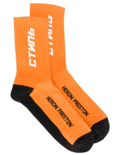 Shop Heron Preston Ctnmb Intarsia Socks - Orange