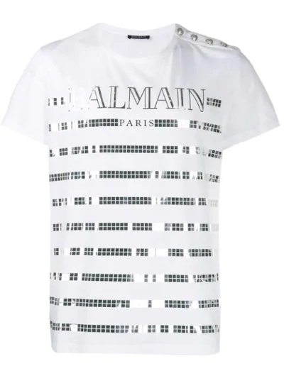 BALMAIN 镜面正方形细节T恤 - 白色