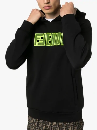 Shop Fendi Mesh Logo Print Hoodie In F17w0