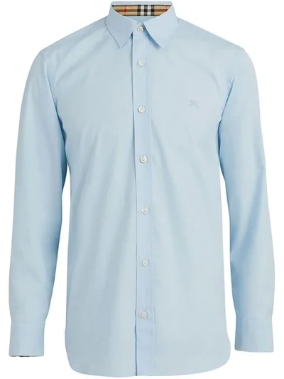 BURBERRY 弹性棉质府绸衬衫 - 蓝色