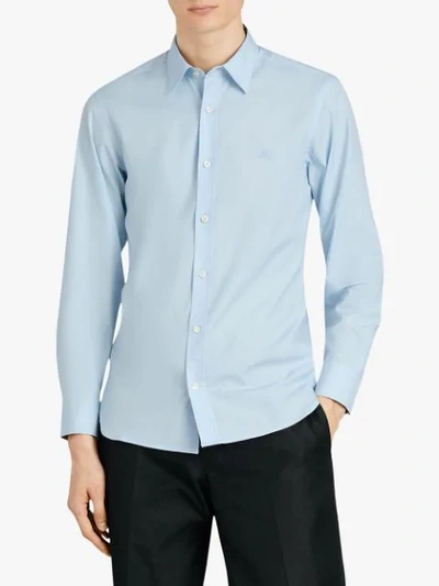 Shop Burberry Popeline-hemd Mit Stretchanteil In Blue