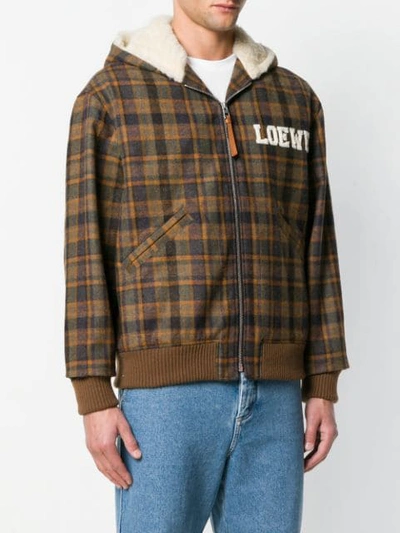 Shop Loewe Embroidered Tartan Bomber Jacket In Brown