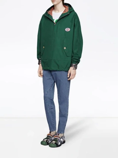 Shop Gucci Hooded Cotton Jacket With Patch In Green