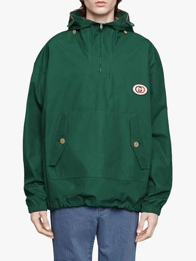 Shop Gucci Hooded Cotton Jacket With Patch In Green