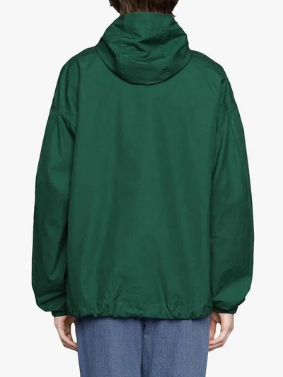 Shop Gucci Hooded Cotton Jacket With Patch In Green