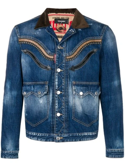 Shop Dsquared2 Embroidered Denim Jacket In Blue