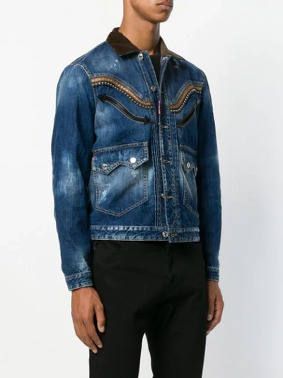 Shop Dsquared2 Embroidered Denim Jacket In Blue