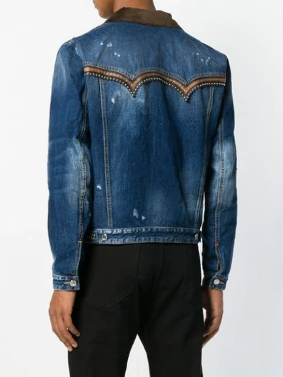 Shop Dsquared2 Embroidered Denim Jacket In Blue