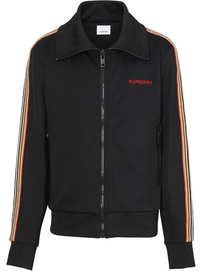 Shop Burberry Icon Stripe Detail Funnel Neck Track Top In Black