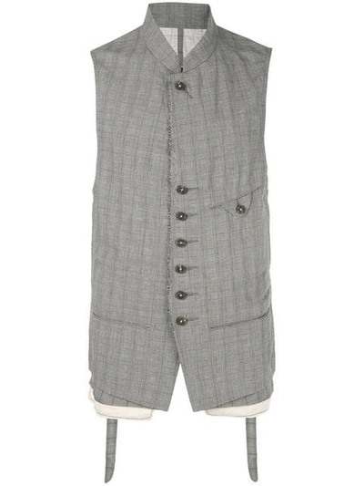 Shop Ziggy Chen Plaid Waistcoat In Grey