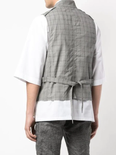 Shop Ziggy Chen Plaid Waistcoat In Grey