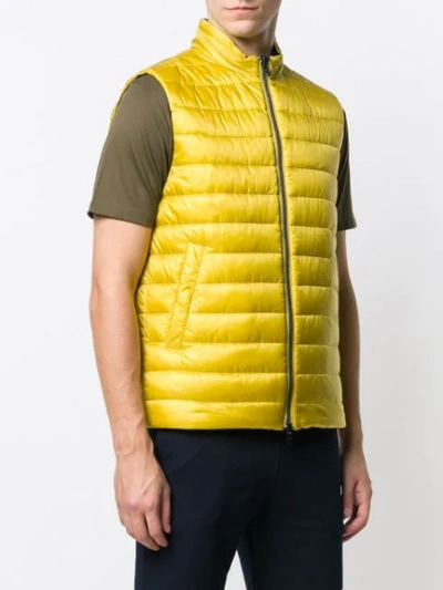 Shop Herno Zipped Padded Gilet In Yellow