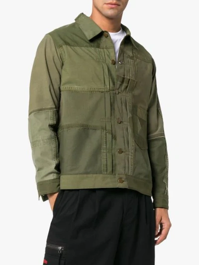 Shop Children Of Discordance Children Of The Discordance Long Sleeve Patchwork Army Jacket - Green