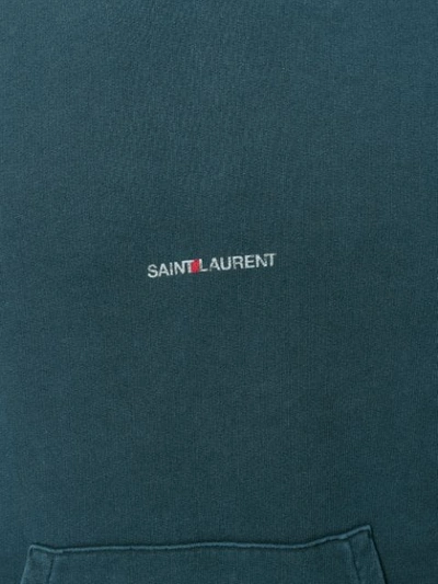 Shop Saint Laurent Destroyed  Logo Hoodie In Green