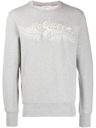Shop Alexander Mcqueen Feather Embroidered Sweatshirt In Grey