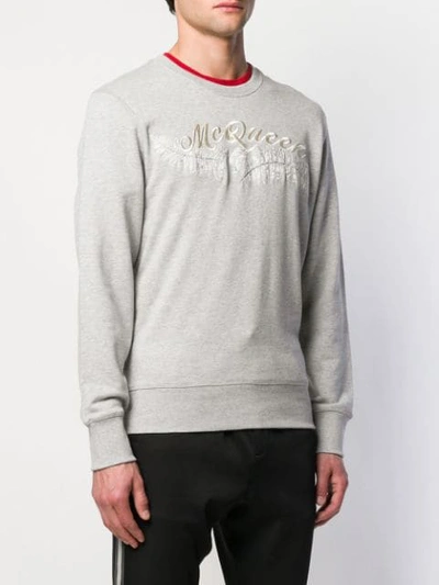 Shop Alexander Mcqueen Feather Embroidered Sweatshirt In Grey