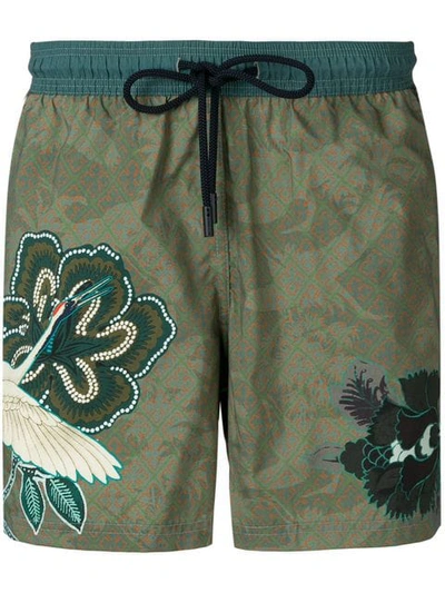Shop Etro Hawaiian Swim Shorts In Green