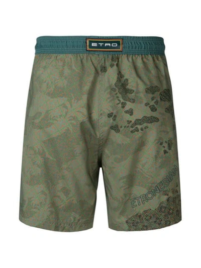 Shop Etro Hawaiian Swim Shorts In Green
