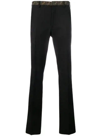 Shop Fendi Logo-waistband Tailored Trousers In Black