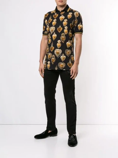 Shop Dolce & Gabbana Sacred Heart Print Polo Shirt - Black