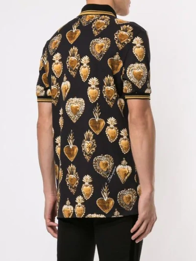 Shop Dolce & Gabbana Sacred Heart Print Polo Shirt - Black