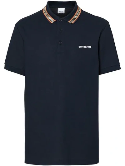 Shop Burberry Icon Stripe Detail Polo Shirt In Blue