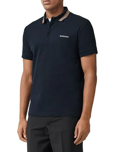 Shop Burberry Icon Stripe Detail Polo Shirt In Blue