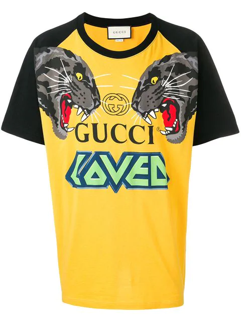 Gucci Tiger Printed T-shirt In Yellow 