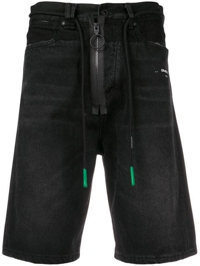 Shop Off-white Zip Appliqué Shorts In Black