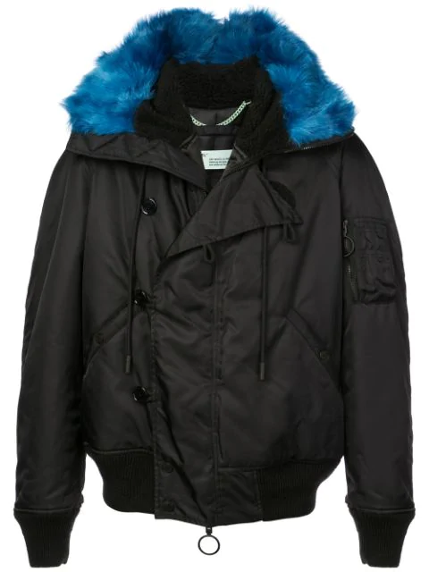 black faux fur trim parka coat