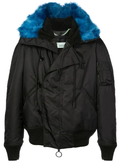 Shop Off-white Faux Fur Trimmed Parka Coat In Black