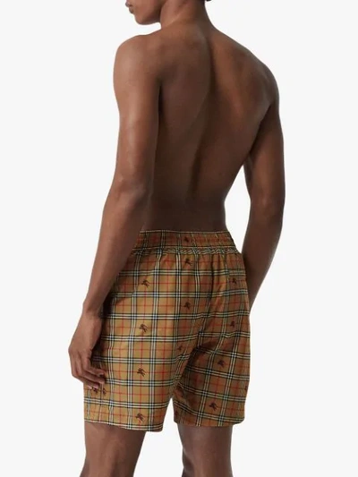 Shop Burberry Equestrian Knight Check Drawcord Swim Shorts In Neutrals