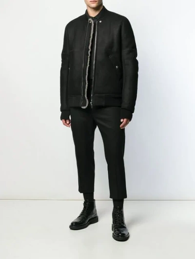 RICK OWENS SHEARLING BOMBER JACKET - 黑色