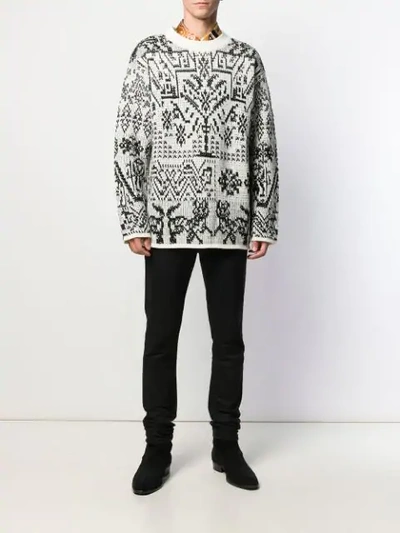 Shop Roberto Cavalli Intarsia-knit Jumper In D0027 White/black