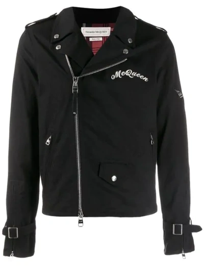 Shop Alexander Mcqueen Logo Embroidered Biker Jacket In Black