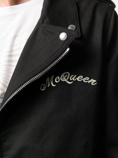 Shop Alexander Mcqueen Logo Embroidered Biker Jacket In Black