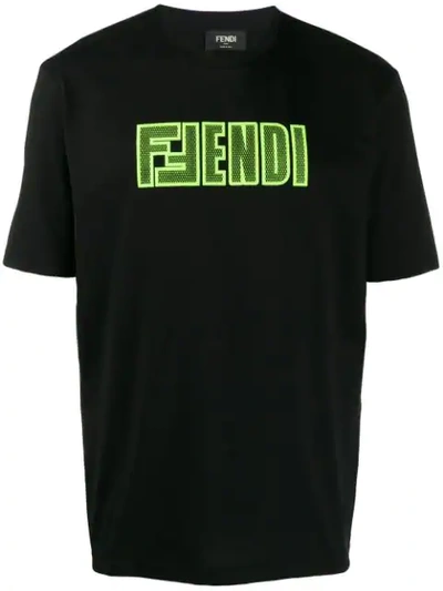 Shop Fendi Logo Patch T In F17w0 Black+fluo Yellow