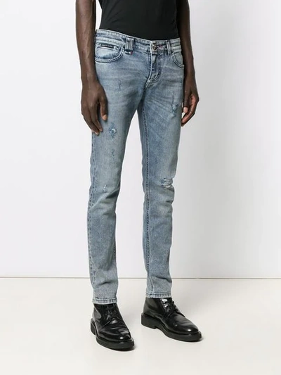 Shop Philipp Plein Destroyed Slim-fit Jeans In Blue