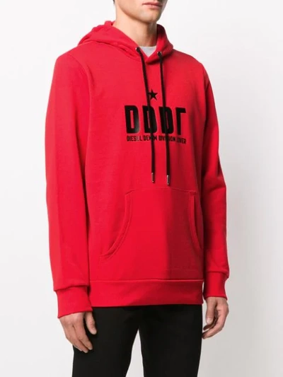 Shop Diesel Logo Print Hoodie In Red