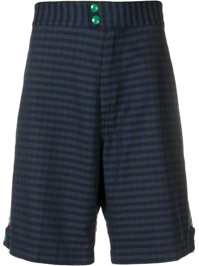 Shop Marni Patchwork Check Shorts In Blue