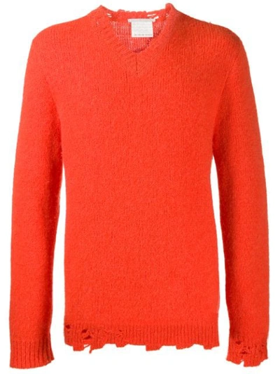 Shop Stella Mccartney Distressed Detail Sweater In Orange