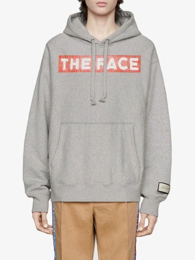 Shop Gucci The Face Print Hoodie In Grey